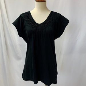 Fashion Bug Top Women's Size Medium Black 100% Cotton V-Neck w/ Beaded Detail